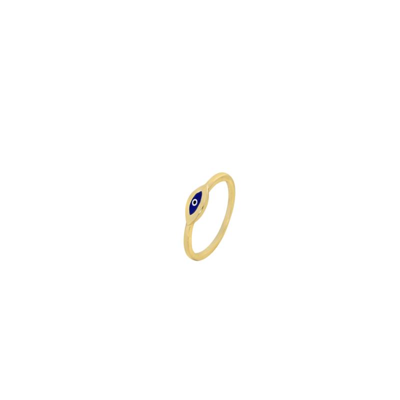 Ασημένιο Δαχτυλίδι με Ματάκι από Μπλε Σμάλτο, Επιχρυσωμένο