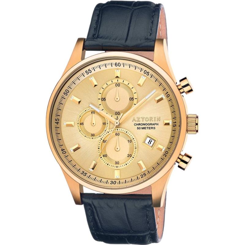 AZTORIN Chronograph Mens - A060.G290, Gold case with Blue Leather Strap