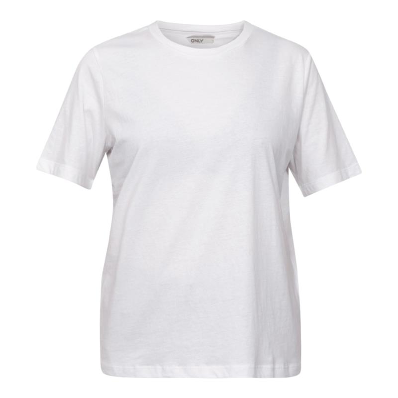 Only γυναικείο T-shirt μονόχρωμο βαμβακερό με στρογγυλή λαιμόκοψη "Basic" - 15270390 - Λευκό