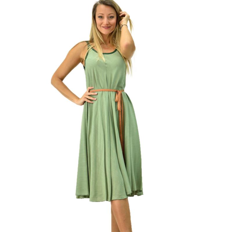 Γυναικείο φόρεμα εβαζέ τύπου λινό Πράσινο 6720