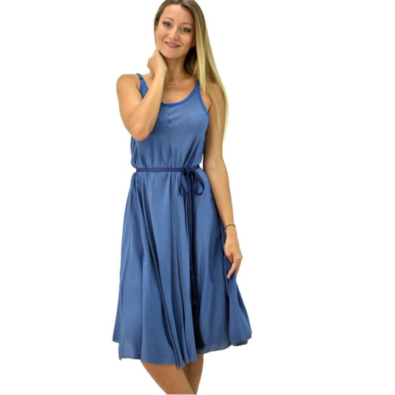 Γυναικείο φόρεμα εβαζέ τύπου λινό Μπλε 6723