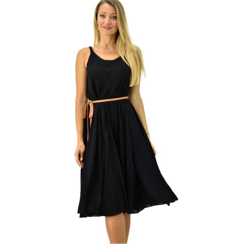 Γυναικείο φόρεμα εβαζέ τύπου λινό Μαύρο 6707