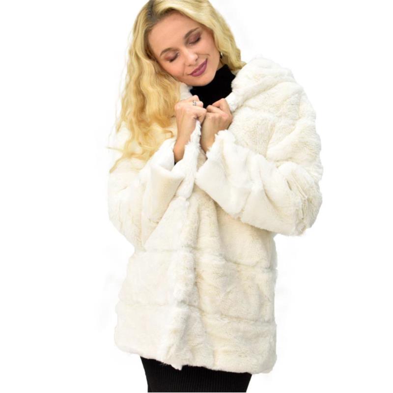 Γούνινο παλτό με κουκούλα Λευκό 3508