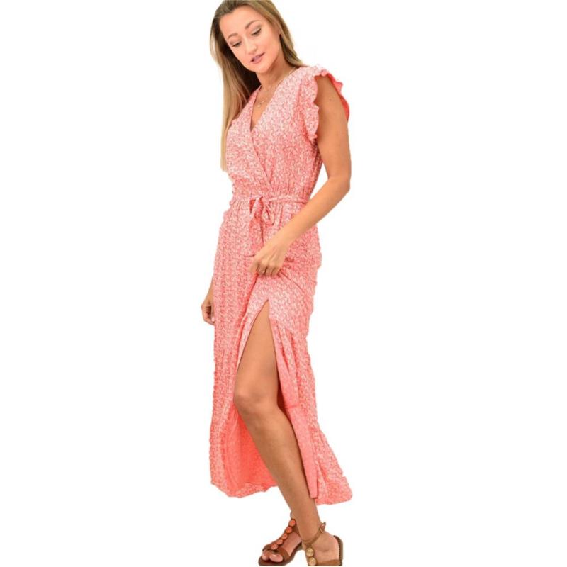 Γυναικείο φόρεμα κρουαζέ και ζώνη Ροζ 12301