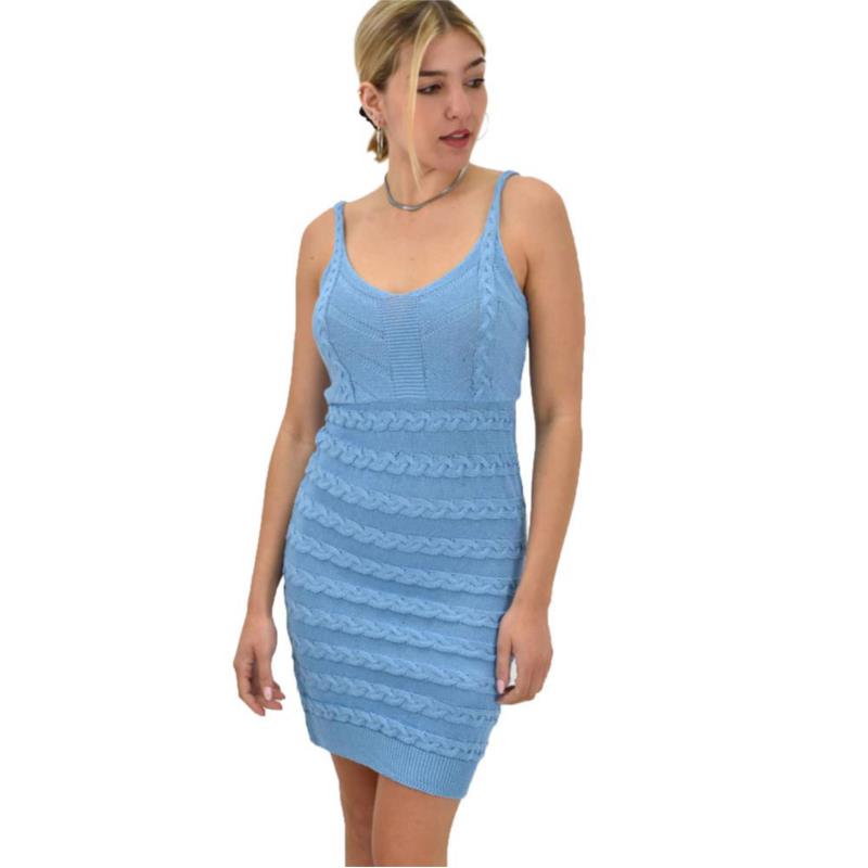 Γυναικείο πλεκτό φόρεμα κοντό Γαλάζιο 10024
