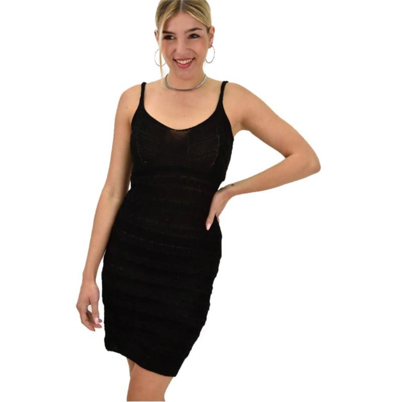 Γυναικείο πλεκτό φόρεμα κοντό Μαύρο 9998