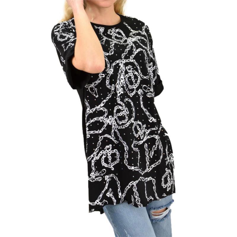 Γυναικείο T-shirt με στάμπα και στρας oversized Μαύρο 13783