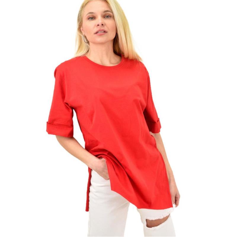 Γυναικείο T-shirt μονόχρωμο oversized Κόκκινο 14043