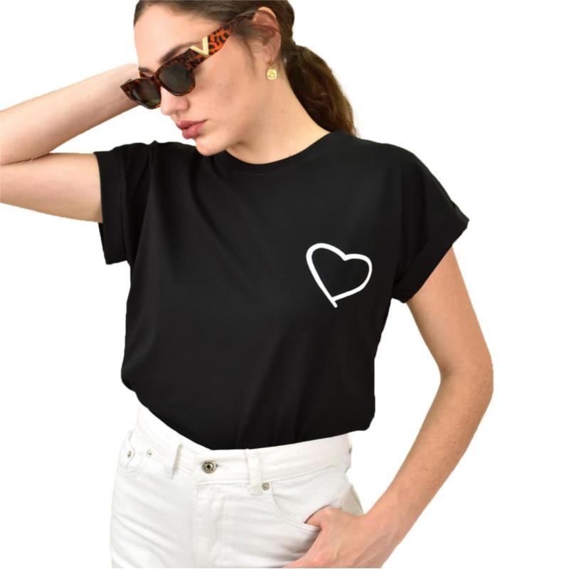 Γυναικείο T-shirt με στάμπα Μαύρο 15305