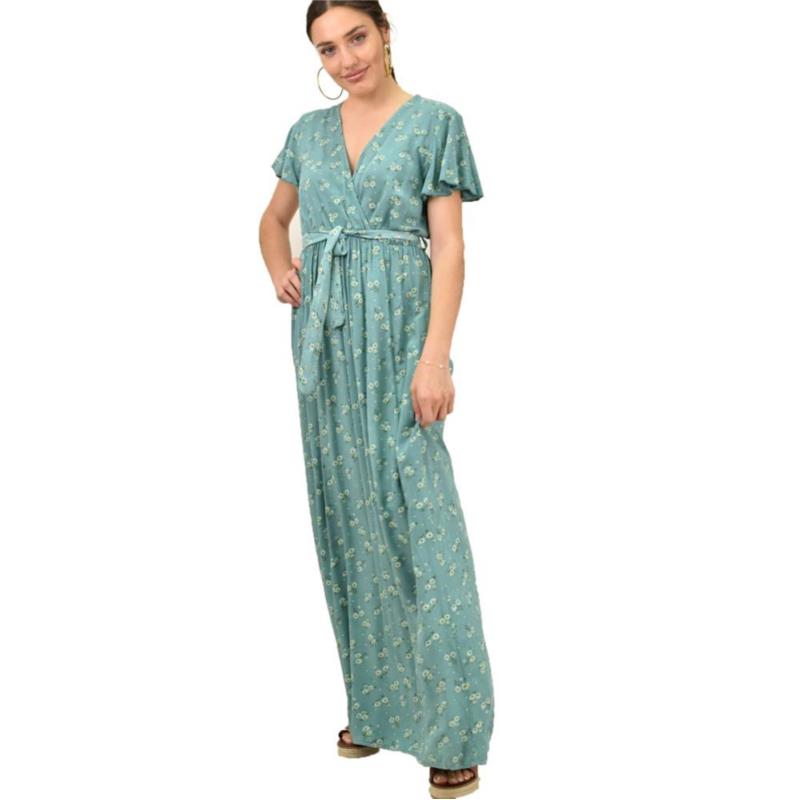 Γυναικείο φόρεμα φλοράλ κρουαζέ Πετρόλ 16029