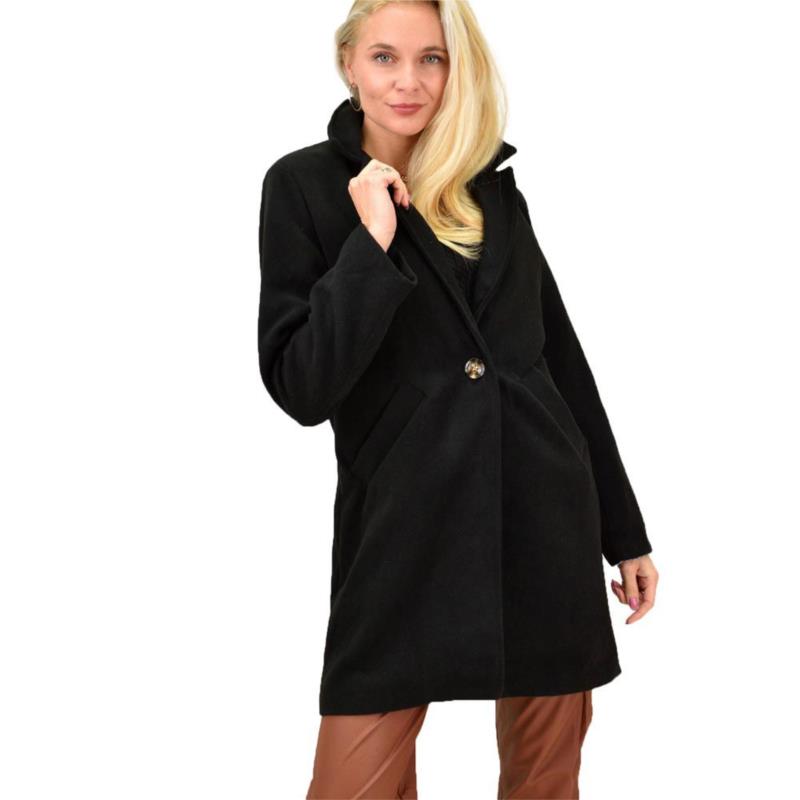 Γυναικείο παλτό με γιακά Μαύρο 13303