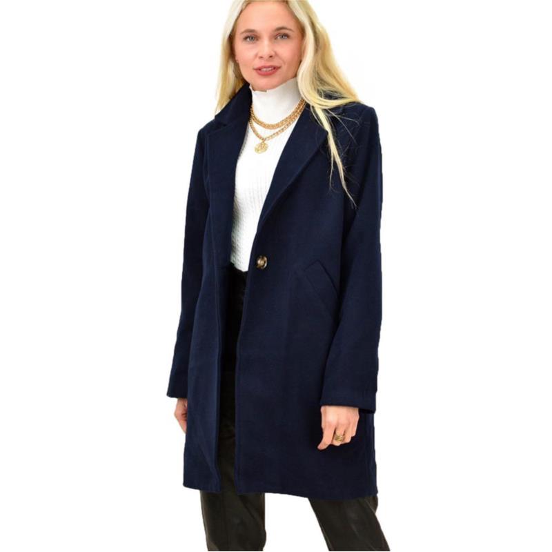 Γυναικείο παλτό με γιακά Μπλε Σκούρο 13301