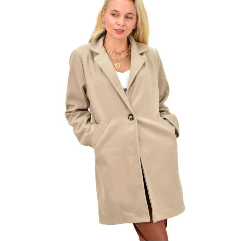 Γυναικείο παλτό με γιακά Εκρού 13300