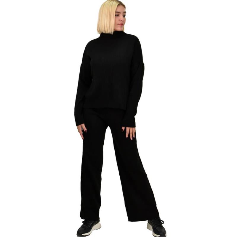 Πλεκτό σετ ριπ πουλόβερ με παντελόνι Μαύρο 13031