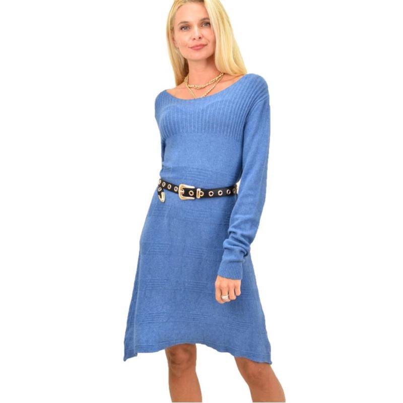 Γυναικείο πλεκτό midi φόρεμα με σχέδιο Μπλε 12863
