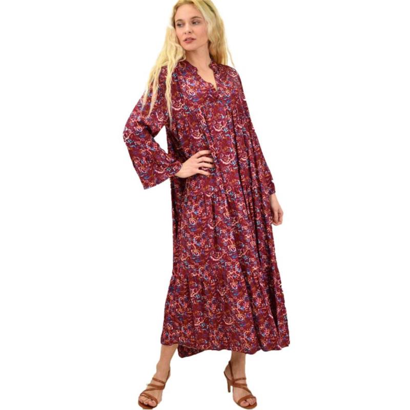 Γυναικείο φόρεμα με βολάν Μπορντώ 13859