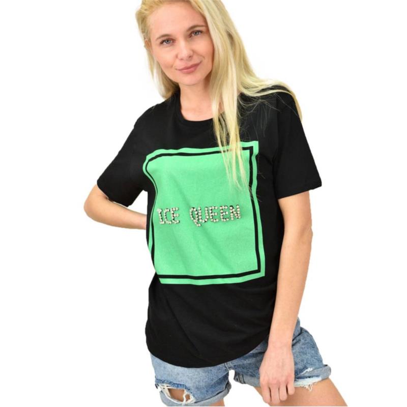 Γυναικείο T-shirt με στάμπα "ice queen" Μαύρο 14345