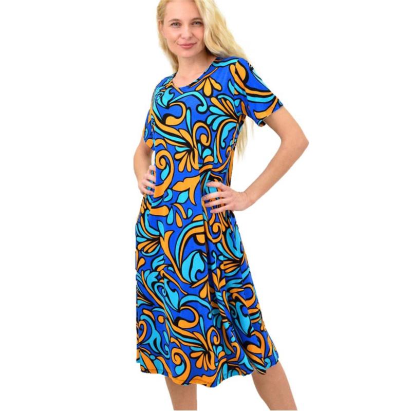 Γυναικείο φόρεμα φλοράλ για μεγάλα μεγέθη Μπλε Ρουά 14209