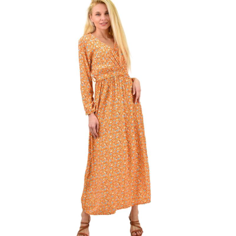 Γυναικείο φόρεμα maxi φλοράλ Πορτοκαλί 14127