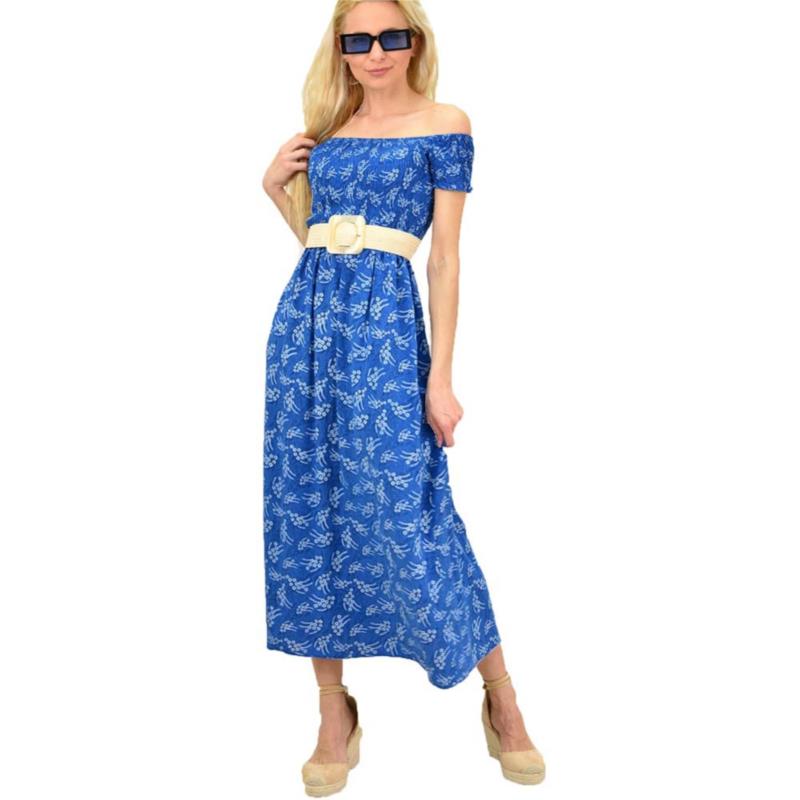 Γυναικείο φόρεμα φλοράλ στράπλες Μπλε 14627