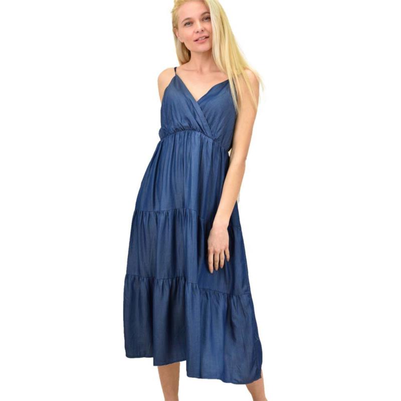 Γυναικείο φόρεμα τύπου τζιν κρουαζέ Μπλε Σκούρο 14441