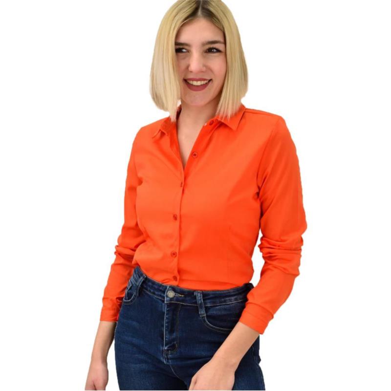 Γυναικείο πουκάμισο μονόχρωμο Πορτοκαλί 18816