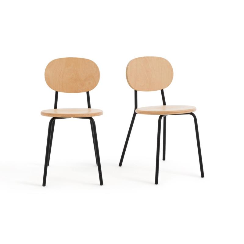 Σετ 2 στοιβαζόμενες καρέκλες από ξύλο οξιάς και μέταλλο