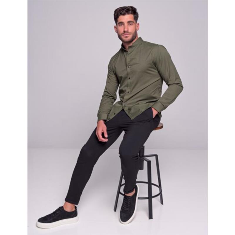 Ben Tailor ανδρικό χακί πουκάμισο με μάο γιακά 0589Q