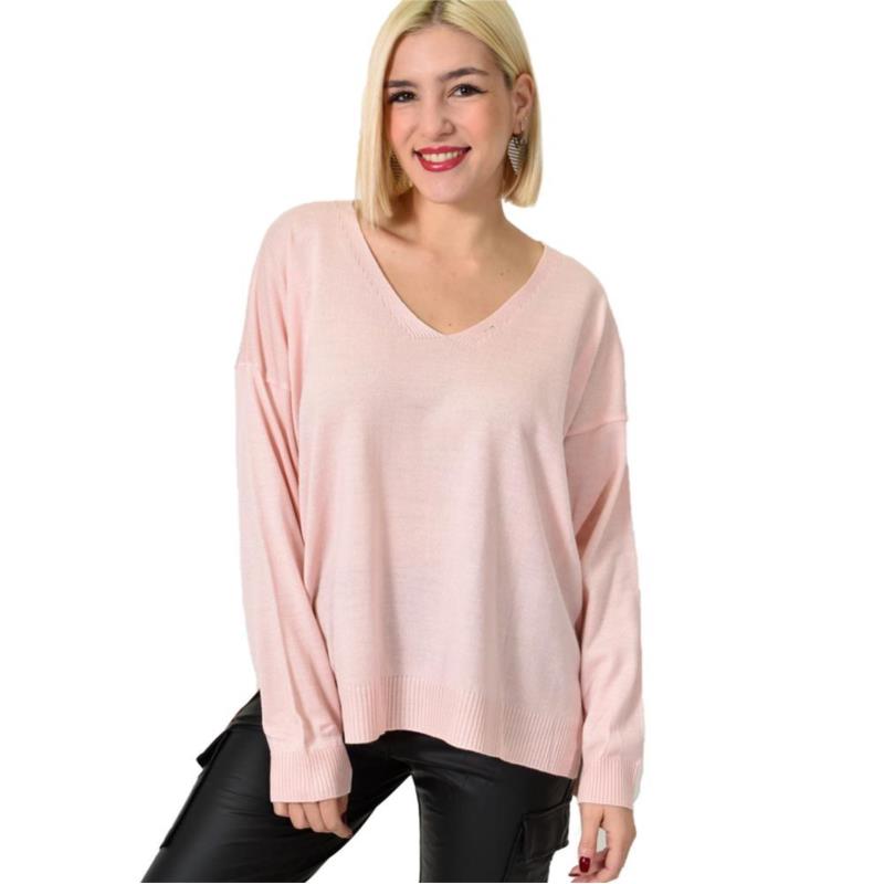 Γυναικεία πλεκτή μπλούζα μονόχρωμη Ροζ 22877