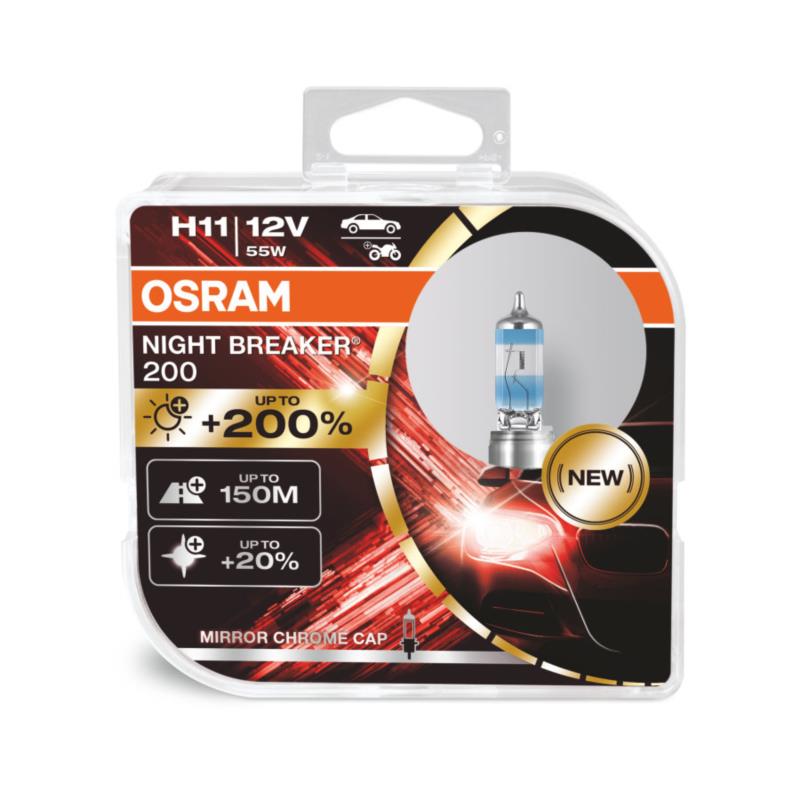 Osram Λάμπες Night Breaker +200% H11 Αλογόνου 12V 55W 2τμχ-64211NB200-HCB