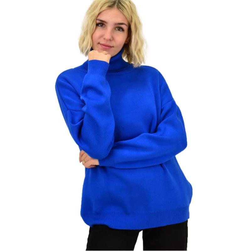Γυναικείο πλεκτό πουλόβερ ζιβάγκο Μπλε Ρουά 18096