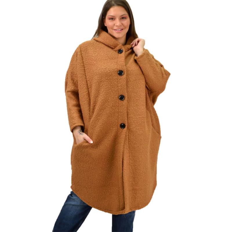 Γυναικείο παλτό μπουκλέ oversized Ταμπά 19027