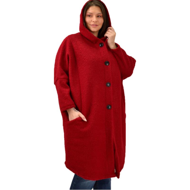 Γυναικείο παλτό μπουκλέ oversized Κόκκινο 19030