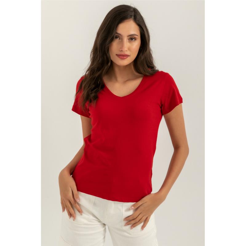 Basic t-shirt με V ντεκολτέ (RED)
