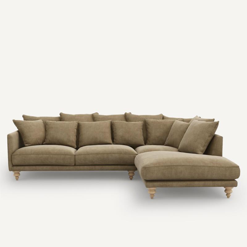 Γωνιακός καναπές από βελούδο stonewashed Μ206xΠ279xΥ93cm