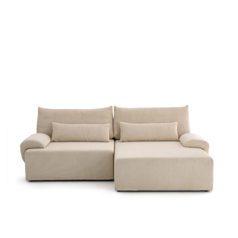 Γωνιακός καναπές-κρεβάτι από βελούδο κοτλέ Μ180xΠ228xΥ100cm