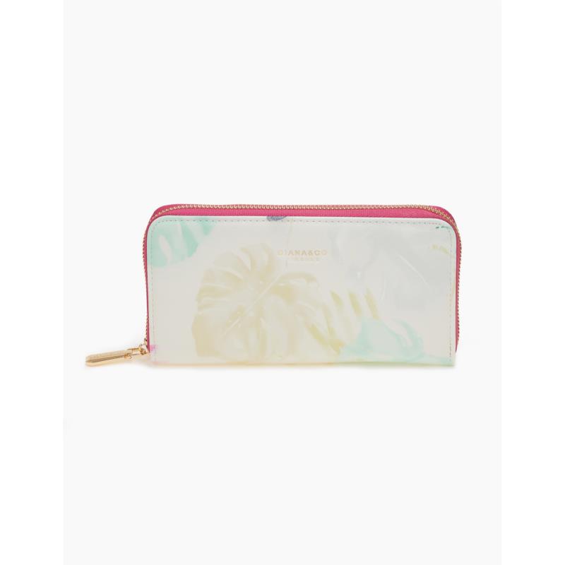 Φλοράλ πορτοφόλι με φερμουάρ - Φούξια