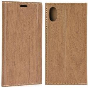 FORCELL LEATHER WOOD BOOK FLIP CASE FOR APPLE IPHONE X BROWN