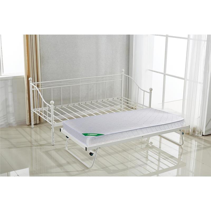 Daybed Για Στρώμα 90x190cm Και Βοηθητικό Κρεβάτι Με Στρώμα Λευκό Μέταλλο 198x97x93/185x85x36cm