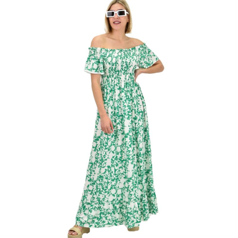 Γυναικείο φόρεμα στράπλες με σχέδιο Πράσινο 19508