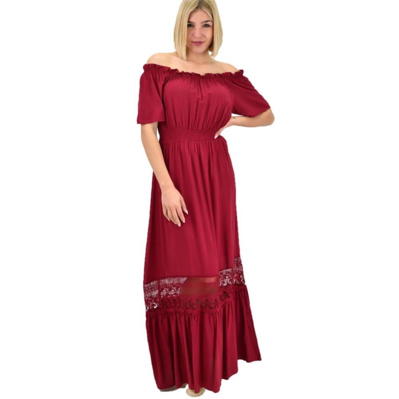 Γυναικείο φόρεμα στράπλες μονόχρωμο Μπορντώ 19667