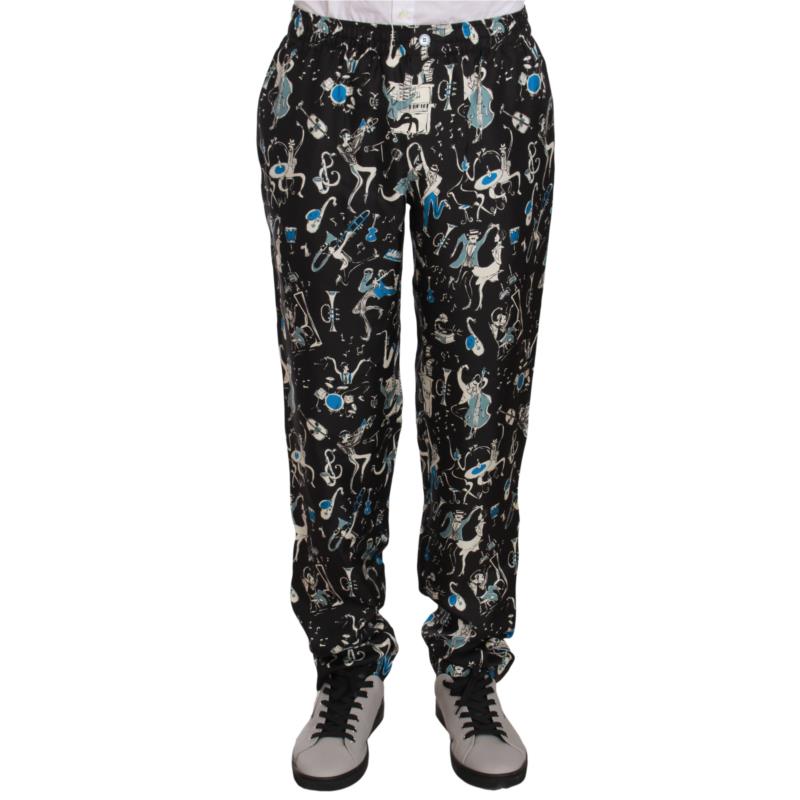 Dolce & Gabbana Black Musical Instrument Sleepwear Pants IT46