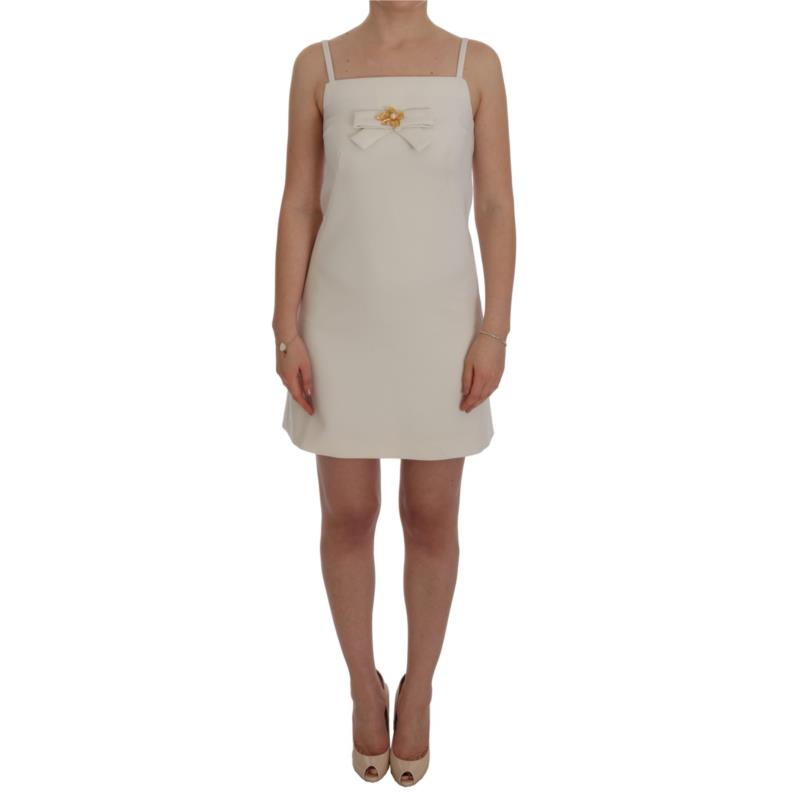 Dolce & Gabbana White Wool Stretch Brooch Shift Dress SIG60226-3 IT36