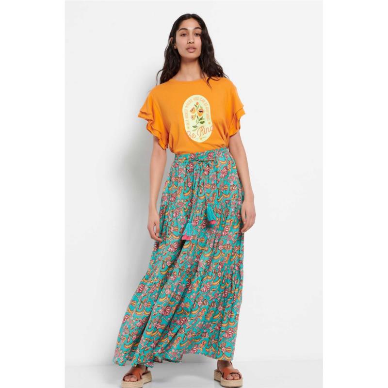 Funky Buddha γυναικεία maxi φούστα με ελαστική μέση και πολύχρωμο paisley pattern - FBL007-120-14 - Γαλάζιο
