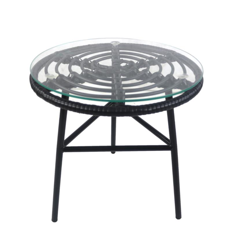 Τραπέζι Κήπου ARELLIUS Μαύρο Μέταλλο/Rattan/Γυαλί 45x45x46cm