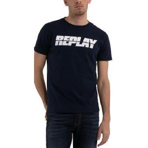 T-SHIRT REPLAY WITH LETTERING PRINT M6469 .000.2660 085 ΣΚΟΥΡΟ ΜΠΛΕ