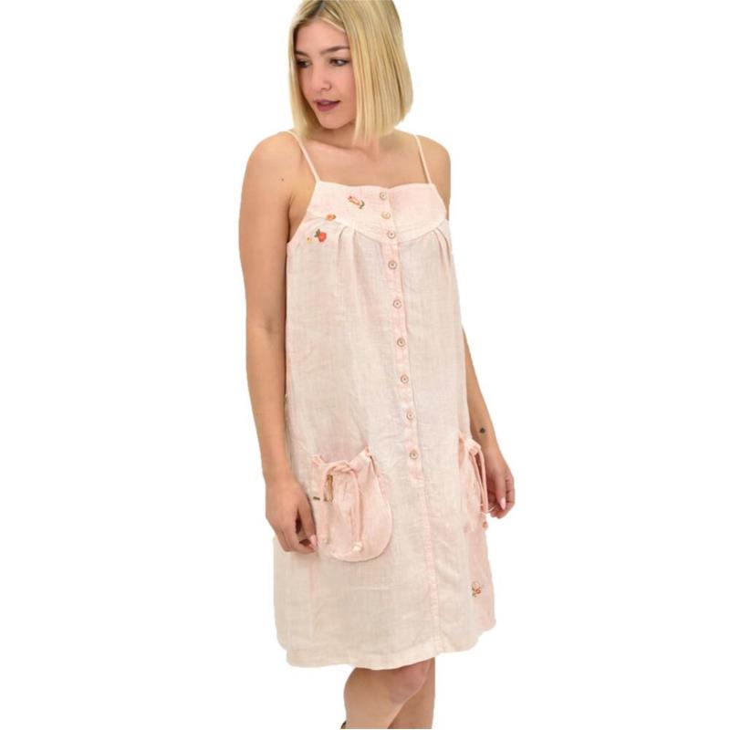 Γυναικείο φόρεμα αμάνικο με ζώνη Απαλό Ροζ 19637