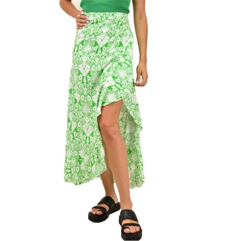 Κρουαζέ φούστα με βολάν και σχέδιο Πράσινο 16169