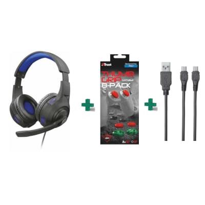 Bundle Gaming Headset Trust 23250 GXT 307B Ravu & Trust Thumb Grips & Trust GXT 222 Duo Charging Cable