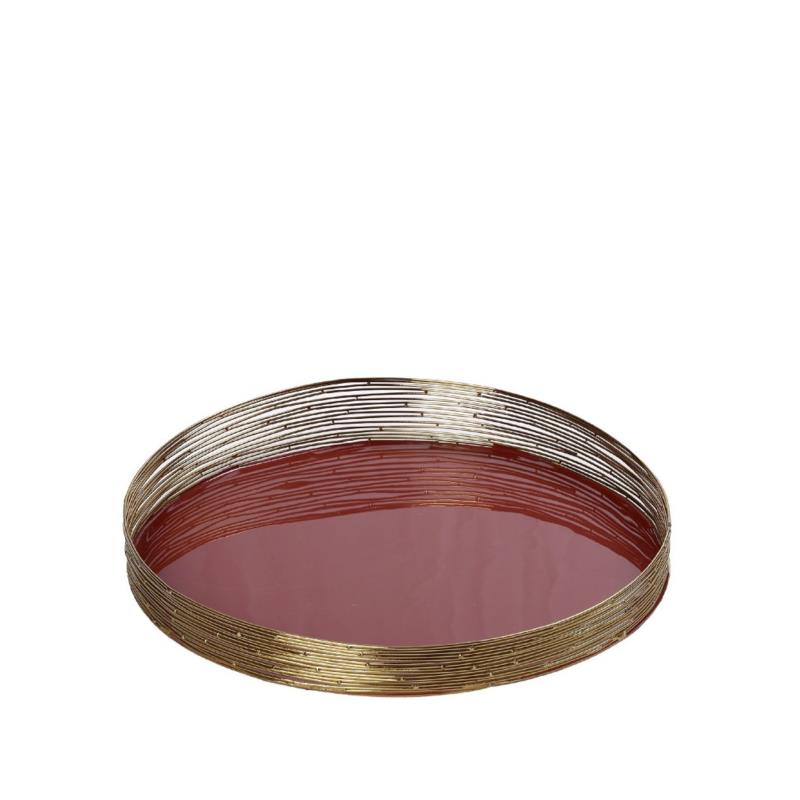 Διακοσμητικός Δίσκος Μεταλλικός Χρυσός-Σκούρο Ροζ ESPIEL 35x5εκ. AKA202 (Υλικό: Μεταλλικό, Χρώμα: Ροζ) - ESPIEL - AKA202